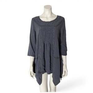 Monoreno Arrow Embroidered Handkerchief Tunic - Charcoal Boho Medium
